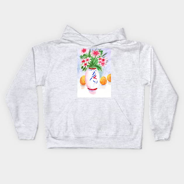 Red Flowers On a Vase. Watercolor Painting Kids Hoodie by EugeniaAlvarez